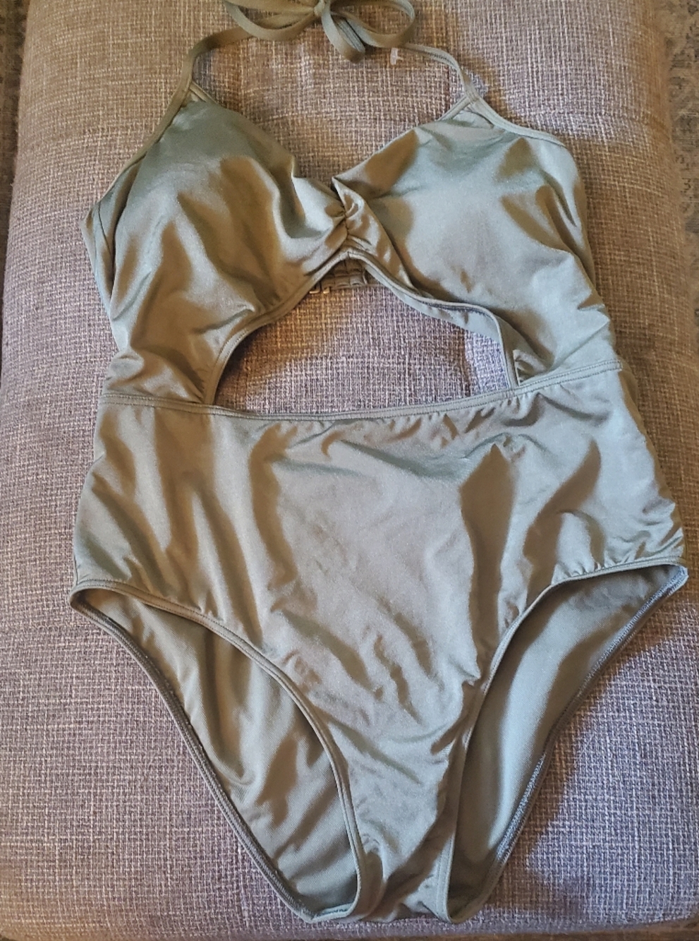 Olive Cutout One-Piece Swimsuit Abercrombie & Fitch Medium